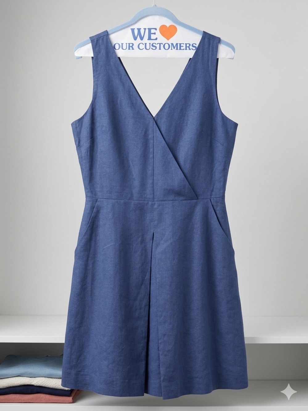 GAP Sleeveless V-Neck Blue Linen Blend Dress